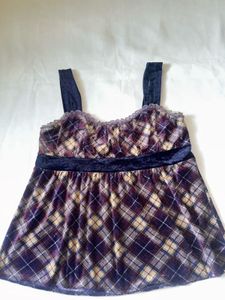 Vintage Plaid Velvet Trim Cami Top