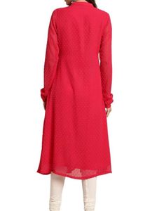 Pink Poly Chiffon Self Design Frontslit Kurta