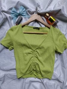 Neon Green Ruched Crop Top