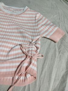 Ribbed Streatchy Side Knote Stribbed Korean Top
