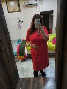 Red Embroidered chikankari Kurti