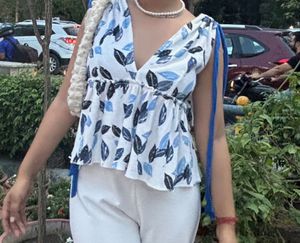 Leaf Print Peplum Top
