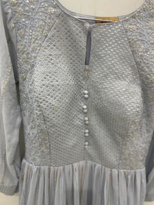 Lavender Ethnic Gown With Dupatta Beautiful Flare