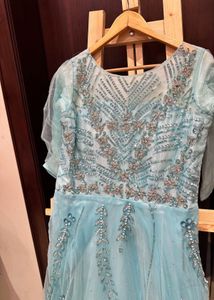 Sky Blue Hand Embroidered Ethnic Gown