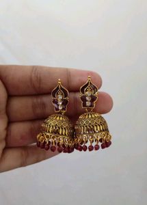 Traditional Golden - Red Jhumka