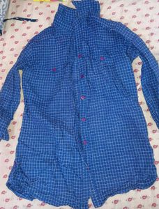 Girls Blue Checkered Long Sleeve Shirt