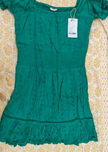 Green Dress with Eyelet Detail