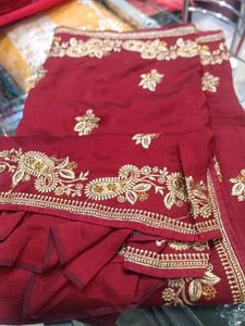 Elegant Maroon Embroidered Saree