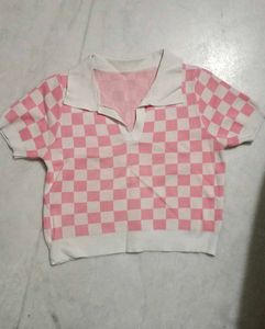 ✨ Pink Checkerboard Knit Polo Top ✨