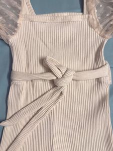 Ribbed Romper with Sheer Sleeves