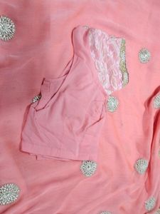 Peach Colour Saree With Fancy Blouse