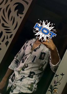 White Colour Newspaper Printed Shirt