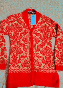 Red Patterned Cardigan