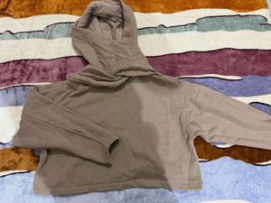Beige Cropped Hoodie