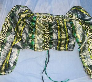 Green Patterned Crop Top