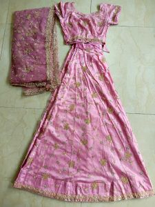 Pink Embellished Ethnic Blouse, Chaniya &amp; Dupatta