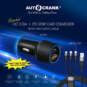 Autocrank PD Car Charger With 3in 1 Cable