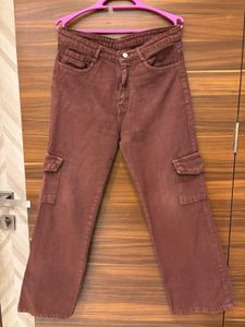 Brown Denim Wash cargo Jeans