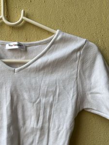 Cute White ribbed Crop Top