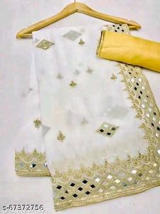 MARUTI ART Green Georgette Mirror Work Saree with