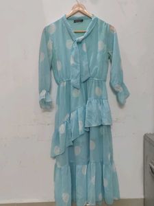 Aqua Polka Dot Ruffle Dress