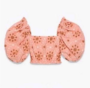 Zara Embroidered Voluminous Puff Sleeve Crop Top B