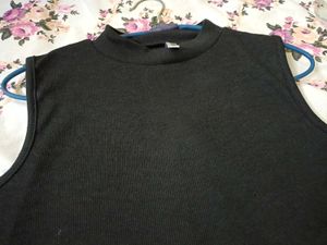Black Mock Neck Sleeveless Top