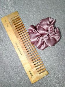 Neem Wood Comb & Scrunchie Set