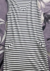 Striped Casual Dress with Denim Jacket