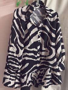 Zebra Print Ruffle Hem Shirt Dress