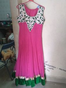 Pink & Green Embellished Anarkali Dress