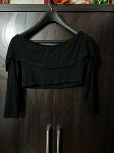 Black Off-Shoulder Crop Top