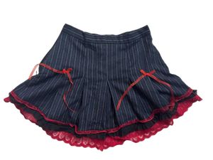 Pinstripe Mini Skirt with Lace Trim