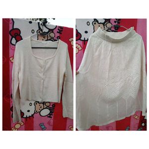 Cardigan  Top and Knitted  Skirt Set