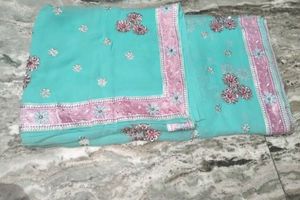 Aqua Embellished Saree💥💥🥻 Very Low Price
