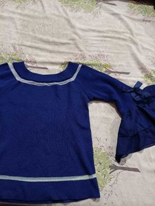 Stylish Blue Bell Sleeve Top