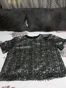 Sparkling Black Sequin Crop Top