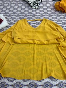 Yellow Stylish Top With Attached Cape