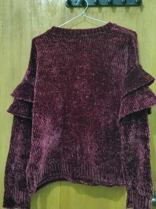 Burgundy Ruffle Sleeve Sweater