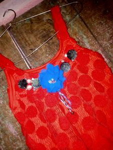 Cherry Red Color Full Sleeve Less Net Top