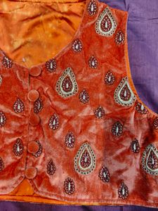 Embroidered Orange velvet shrug, jacket