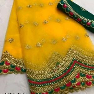 Elegant Yellow &amp; Green Sari