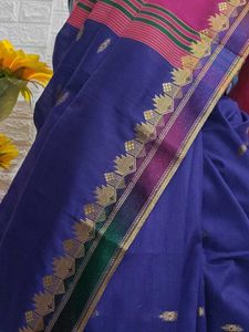 Pink &amp; Blue Cotton  Blend Saree