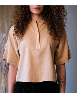 Virgio Linen Mandarin Collar Shirt Popover