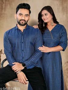 Couple Matching Outfit - Blue Striped Set