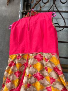Pink &amp; Yellow Embellished Anarkali Dress