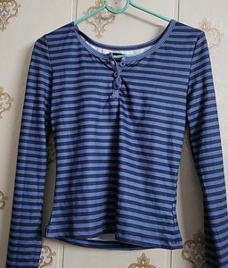 Striped V Neck  Long Sleeve Top