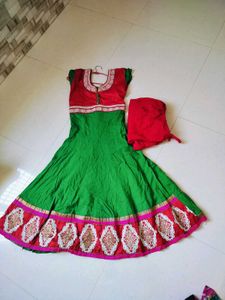 Red &amp; Green Ethnic anarkali Dress