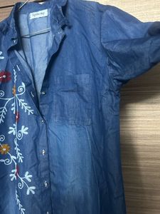 Plus Size Embroidered Denim Shirt Dress