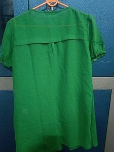 Green Ruffle Front Button-Down Top